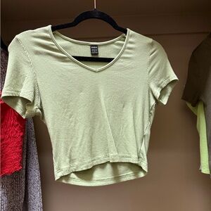 SHEIN Sage Green Ribbed V-Neck Crop Top
